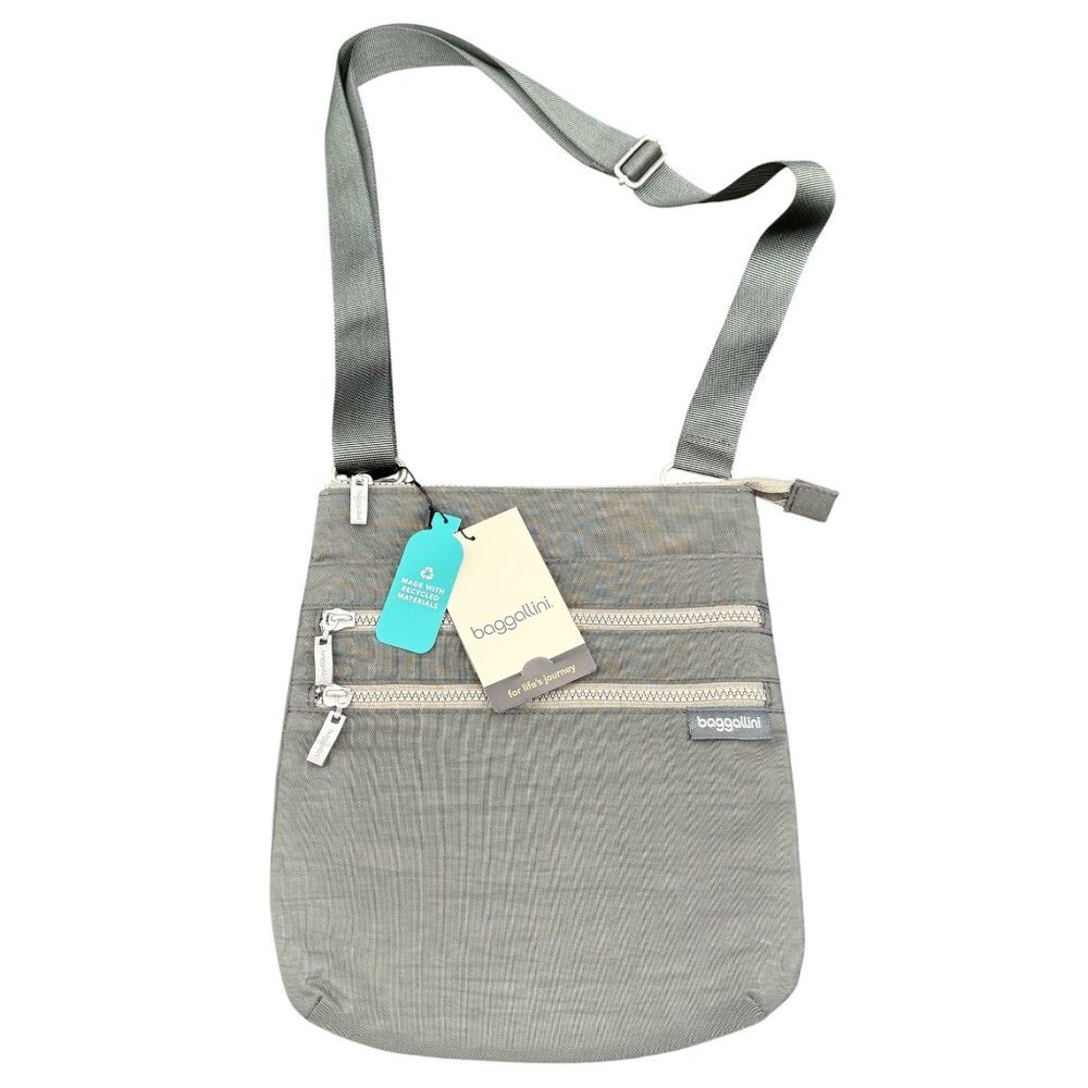 Baggallini Comrade 3-Zip Crossbody Bag Gray Lightweight Adjustable Strap‎